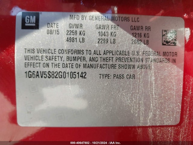 2016 CADILLAC CTS 1G6AV5S82G0105142 Photo 8