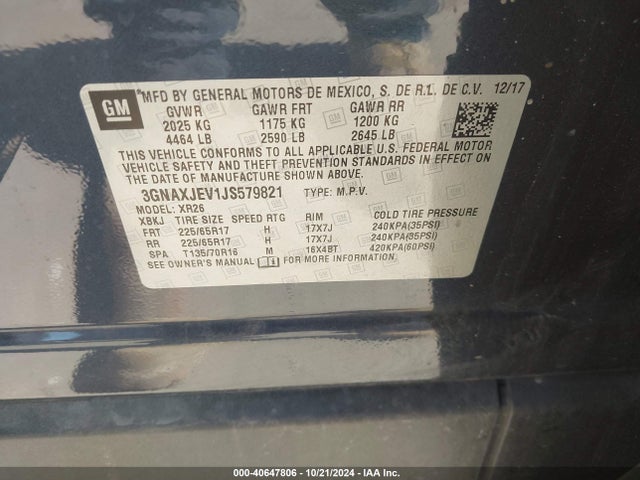 Chevrolet EQUINOX LT 2018 3GNAXJEV1JS579821 Image 9