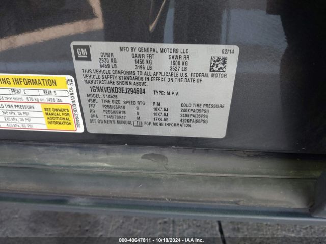1GNKVGKD3EJ294604 Chevrolet Traverse 1lt