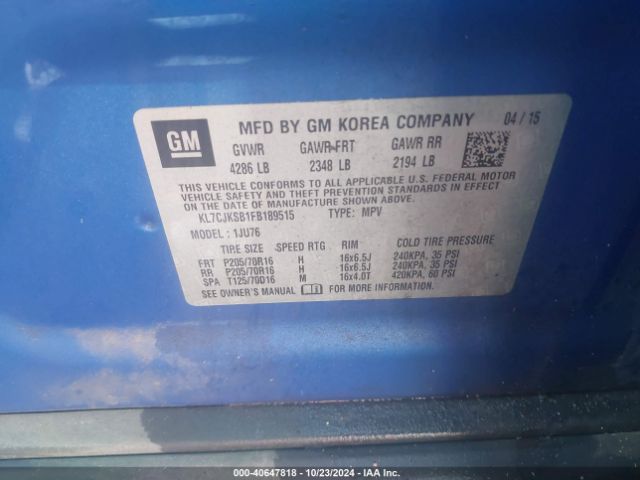 KL7CJKSB1FB189515 Chevrolet Trax 1ls