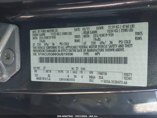 Ford ESCAPE SE 2016 1FMCU0G99GUB19556 Image 9