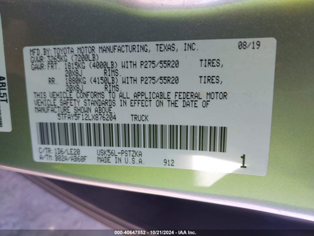 Toyota Tundra Platinum 2020 5TFAY5F12LX876204 Image 9