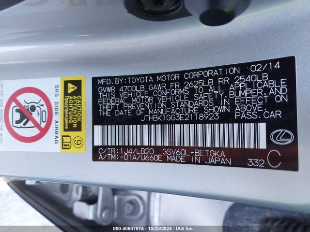 Lexus ES 350 2014 JTHBK1GG3E2118923 Image 9