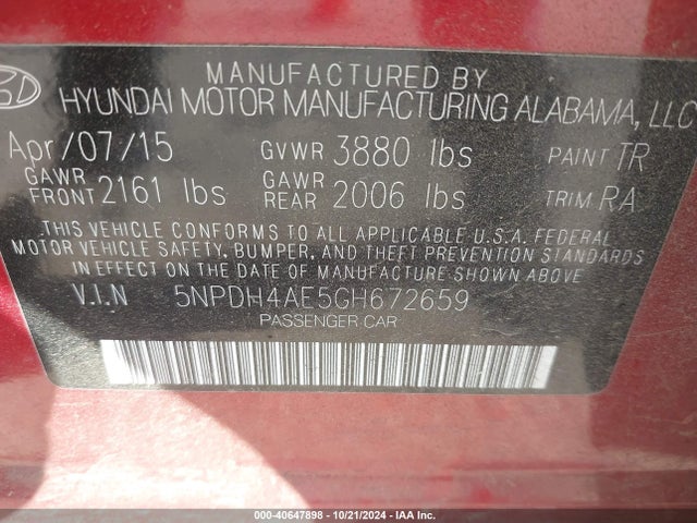 Hyundai ELANTRA SE 2016 5NPDH4AE5GH672659 Image 9