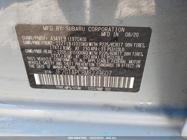 JF2GTAPC8M8239607 Subaru Crosstrek Premium