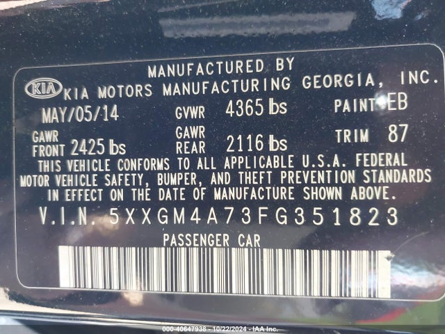 KIA Optima Lx 2015 5XXGM4A73FG351823 Image 9