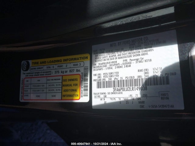 Ford Fusion Hybrid Se 2020 3FA6P0LU2LR149038 Image 9