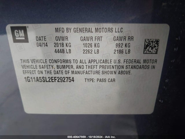 Chevrolet Malibu 1fl 2014 1G11A5SL2EF292754 Image 9