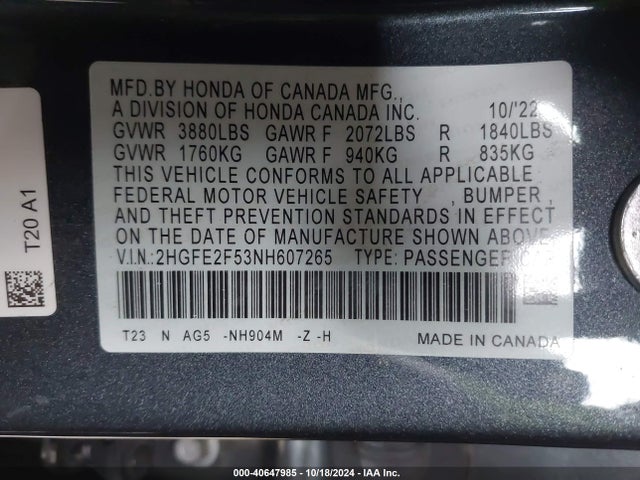 Honda Civic Sport 2022 2HGFE2F53NH607265 Image 9