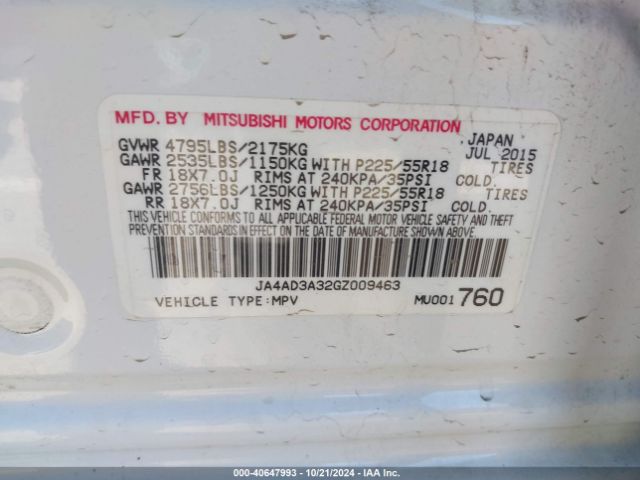 JA4AD3A32GZ009463 Mitsubishi Outlander Se