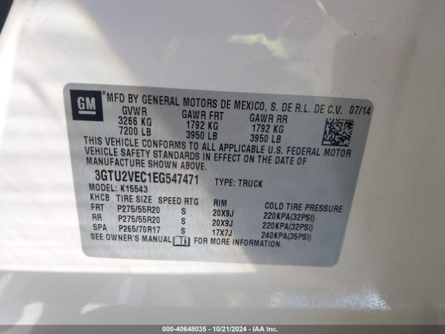 3GTU2VEC1EG547471 GMC Sierra 1500 Slt