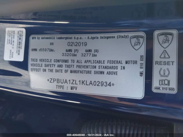 ZPBUA1ZL1KLA02934 Lamborghini Urus