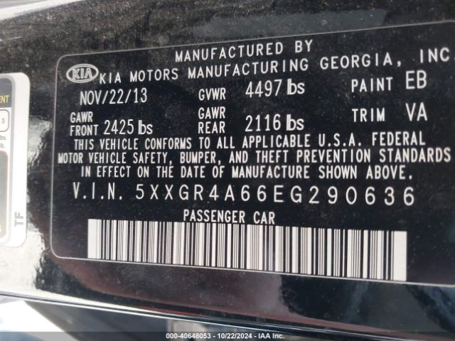 5XXGR4A66EG290636 KIA Optima Sxl Turbo