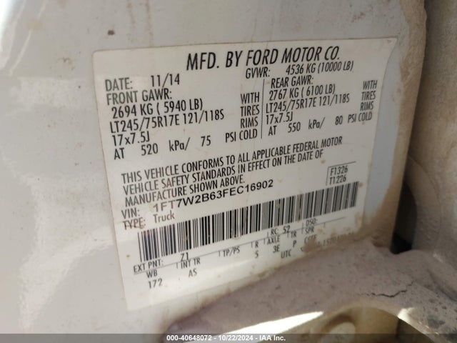 Ford F-250 Xl 2015 1FT7W2B63FEC16902 Image 9