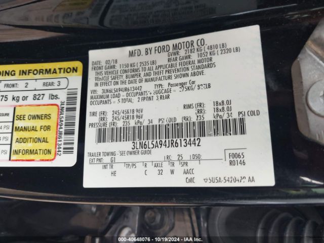 3LN6L5A94JR613442 Lincoln Mkz Premiere