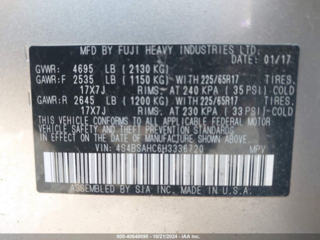4S4BSAHC6H3336720 Subaru Outback 2.5i Premium