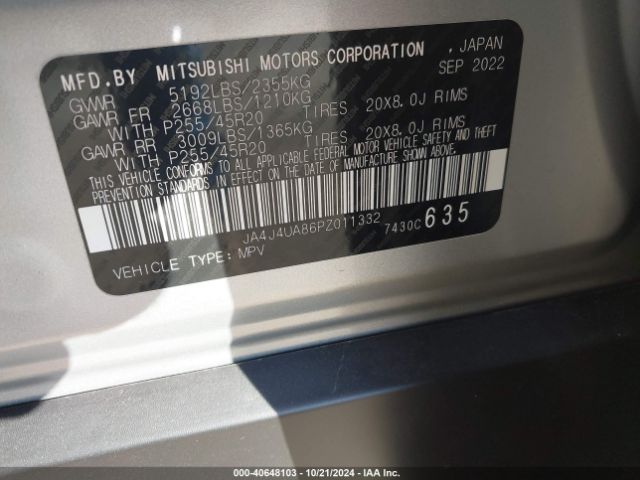JA4J4UA86PZ011332 Mitsubishi Outlander Ralliart /se 2.5 /se Black Edition /se Special Editiont