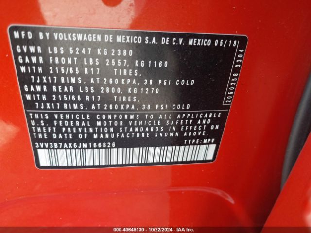 3VV3B7AX6JM166826 Volkswagen Tiguan 2.0t Se/2.0t Sel