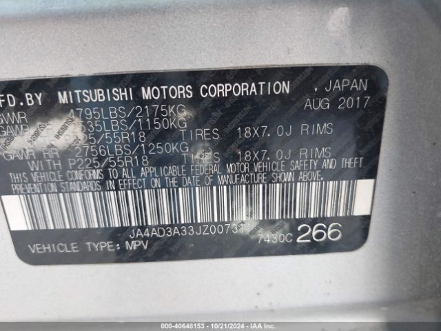 2018 MITSUBISHI OUTLANDER JA4AD3A33JZ007311 Photo 8