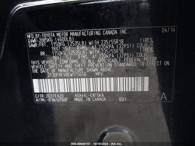 Toyota Rav4 Limited 2014 2T3DFREV8EW175656 Image 9