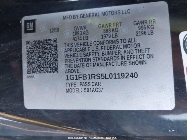 1G1FB1RS5L0119240 Chevrolet Camaro Rwd  1lt
