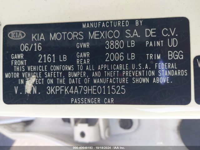 3KPFK4A79HE011525 KIA FORTE LX