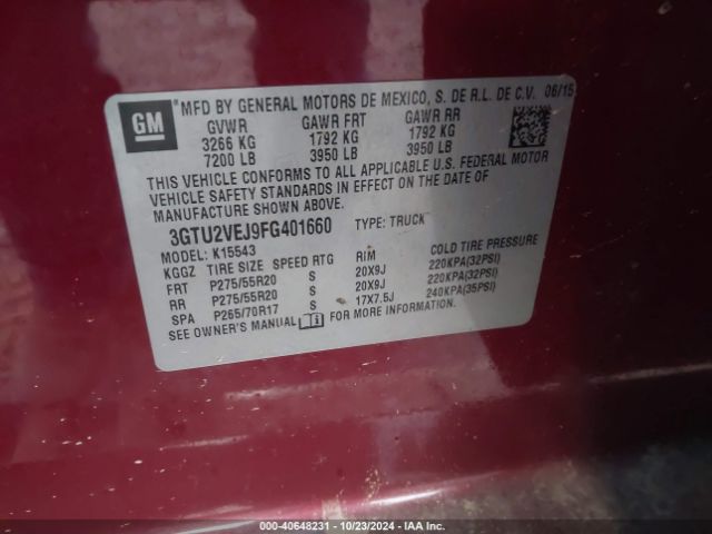 3GTU2VEJ9FG401660 GMC Sierra 1500 Slt