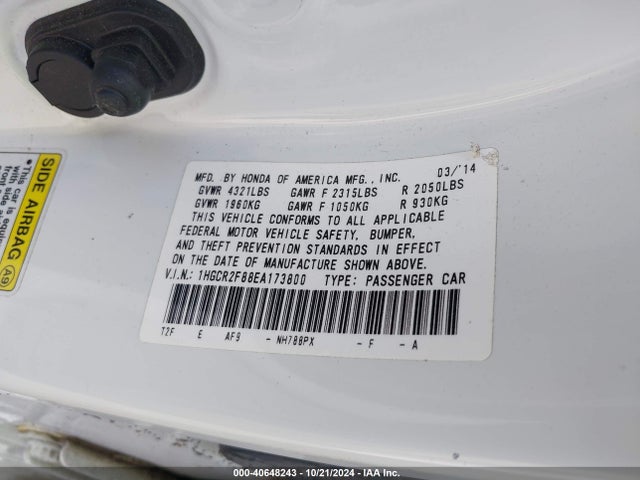 Honda Accord Ex-l 2014 1HGCR2F88EA173800 Image 9