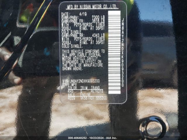 JN8AY2NDXK9093200 Nissan Armada Sl