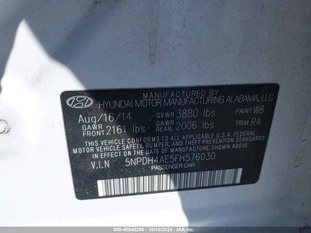 Hyundai ELANTRA SE 2015 5NPDH4AE5FH576030 Image 9