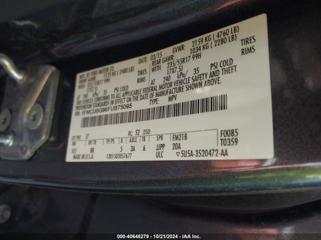 Ford ESCAPE SE 2015 1FMCU0G96FUB75095 Image 9