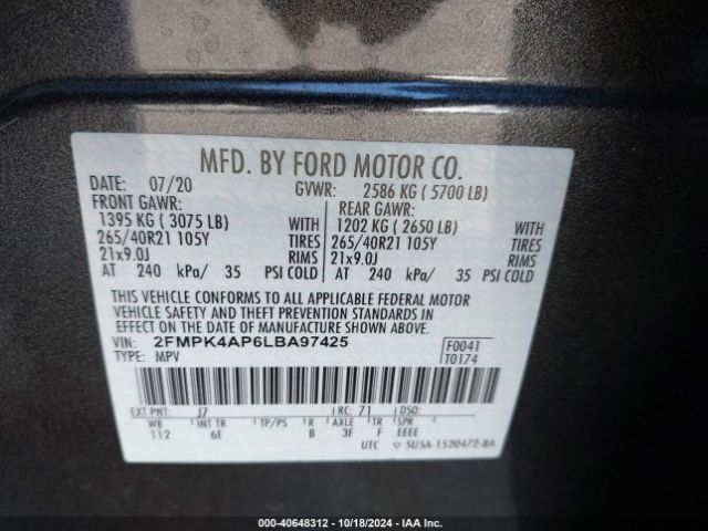 2FMPK4AP6LBA97425 Ford EDGE ST