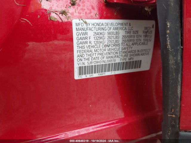 5J8YD9H31NL006519 Acura Mdx Standard