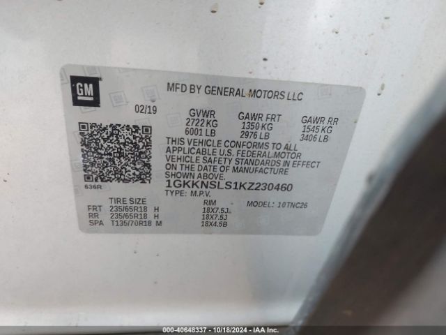 1GKKNSLS1KZ230460 GMC Acadia Sle-2