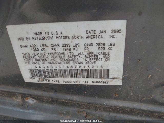 2005 MITSUBISHI GALANT 4A3AB36F45E045218 Photo 8