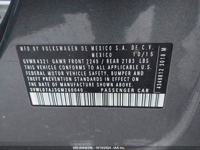 3VWL07AJ3GM260040 Volkswagen Jetta 1.8t Sel