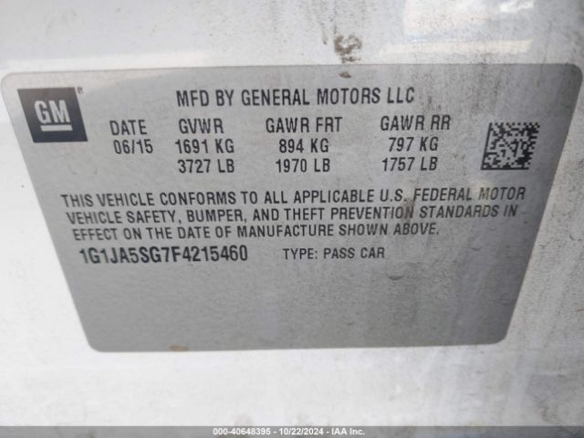1G1JA5SG7F4215460 Chevrolet Sonic Ls Auto