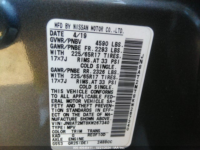 Nissan ROGUE S 2019 JN8AT2MT8KW267340 Image 9