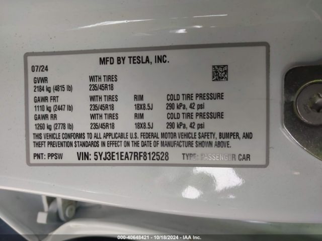 5YJ3E1EA7RF812528 Tesla Model 3 Rear-wheel Drive