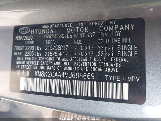 Hyundai Kona Sel 2021 KM8K2CAA4MU688669 Image 9