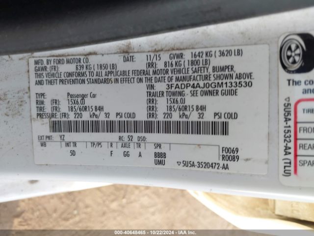 3FADP4AJ0GM133530 Ford FIESTA S
