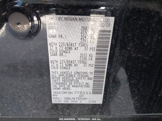 Nissan ROGUE S 2019 5N1AT2MT3KC770511 Image 9