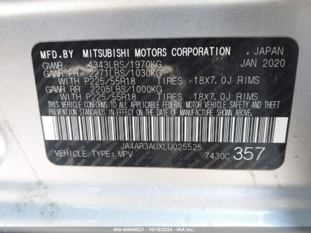 JA4AR3AUXLU025525 Mitsubishi Outlander Sport 2.0 Be Awc/2.0 Es Awc/2.0 Se Awc/2.0 Sp Awc