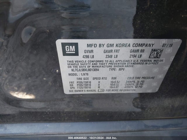 Chevrolet Trax Fwd Lt 2020 KL7CJLSBXLB013094 Image 9