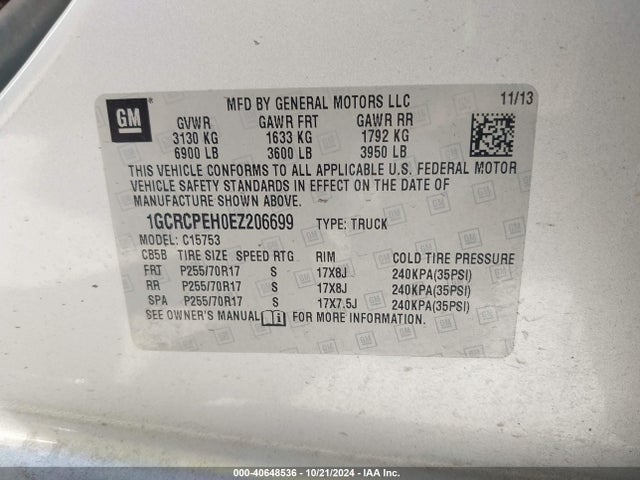 1GCRCPEH0EZ206699 Chevrolet Silverado 1500 Work Truck 2wt