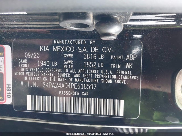 3KPA24AD4PE616597 KIA RIO LX