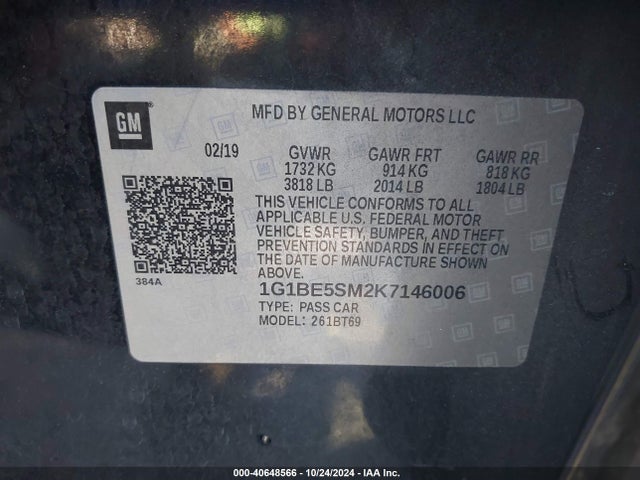Chevrolet CRUZE LT 2019 1G1BE5SM2K7146006 Image 9