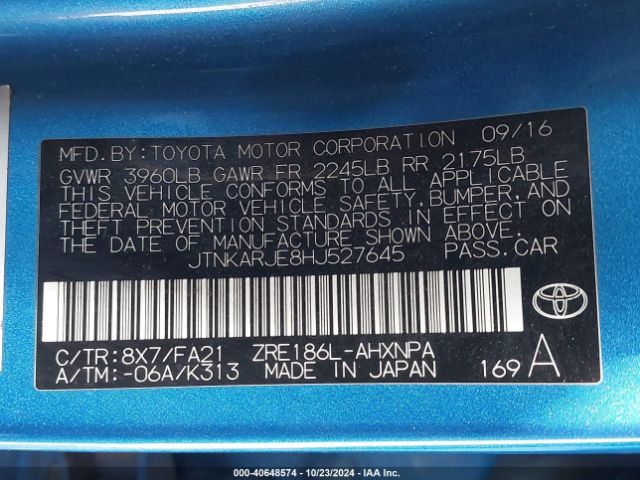 JTNKARJE8HJ527645 Toyota COROLLA IM