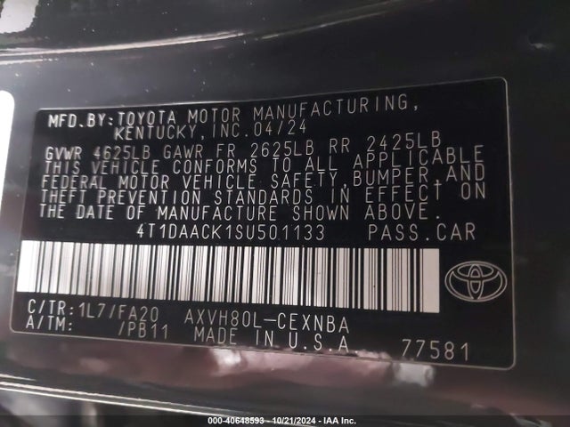 Toyota CAMRY LE 2025 4T1DAACK1SU501133 Image 9
