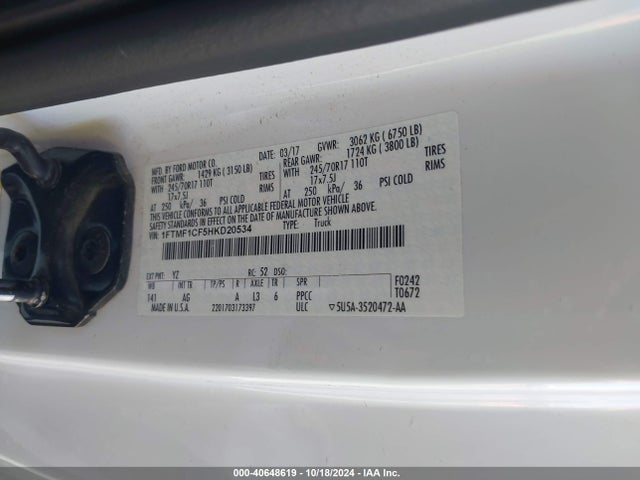 Ford F-150 Xl 2017 1FTMF1CF5HKD20534 Image 9